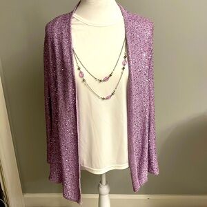 ⭐️NWT light purple Sequins cardigan comes with‎ tank & matching necklace.